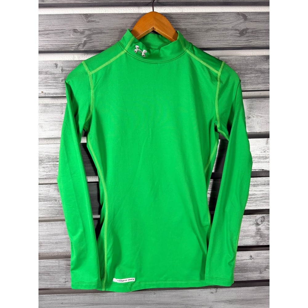 Under Armour ColdGear Mock Neck Fitted Base Layer Shirt Womens XS Green vtg